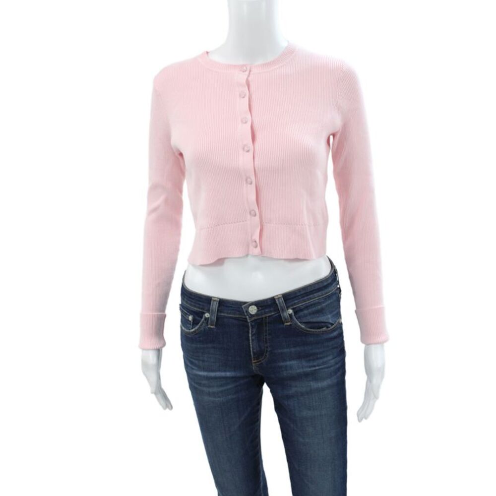 Toccin Women Cardigan Pink Acrylic Round Neck Long Sleeve Size XS